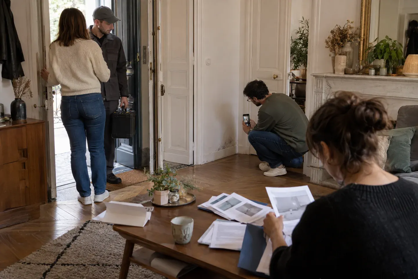 Scène de logement illustrant comparer les états des lieux, les preuves datées et la facture réclamée