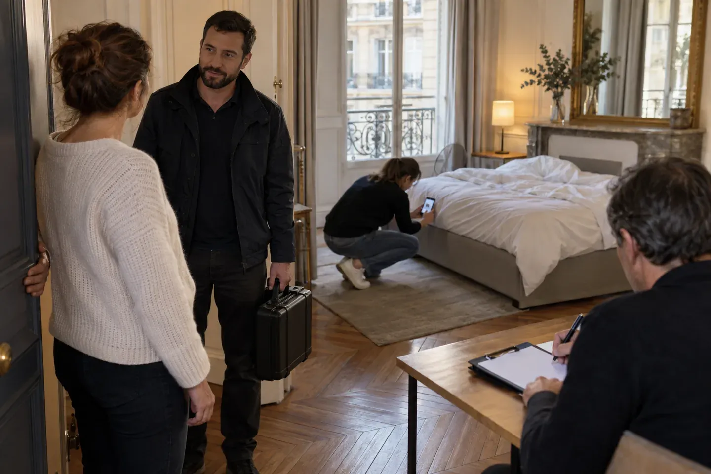 Scène de logement illustrant faire constater et traiter, avec un rapport daté