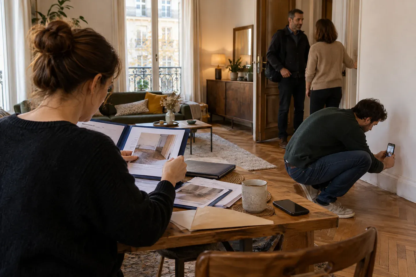 Scène de logement illustrant préparer les pièces utiles avant le rendez-vous de constat